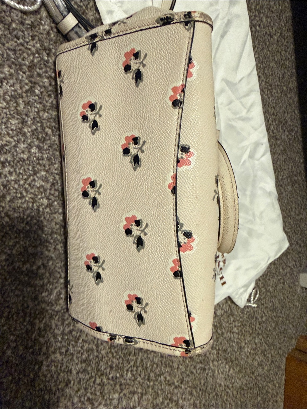 Coach Floral Print Leather Tote in Cream with Pink and Black Accents - Picture 5 of 6